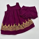 TEA Collection Burgundy Gold Border Dress Set Size 12-18 Months