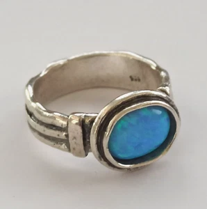 SHABLOOL Silver Opal Ring Modernist Sterling Silver 925 Israel Vintage 8 Gift - Picture 1 of 13
