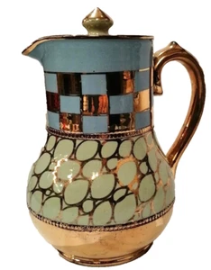 Vintage Sadler Coffee Pot Pale Blue, Mint Green & Gold - Picture 1 of 7