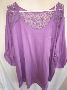 MUJER NUEVA BLUSA ROAMANS ALGODÓN ENCAJE MORADO CAMISETA TOP TÚNICA TALLA 3X 58" - Imagen 1 de 3