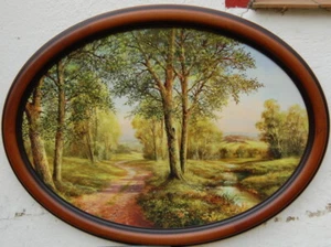 Landschaftsbild Bild oval 80x60cm moderner Gemälde Druck Wald Wiesen Hügel - Bild 1 von 5