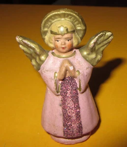 VTG CHRISTMAS PINK ANGEL, MICA, 2-1/2" H, MID 1900'S. - Picture 1 of 6