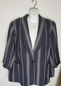 Lane Bryant The Bryant Blazer Linen Navy Blue Striped Jacket NWT Womens 24 - Picture 1 of 6