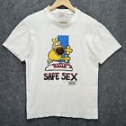 Vintage Safe Sex Shirt Mens Medium White Funny Dog Cartoon Comic Newspaper 90s