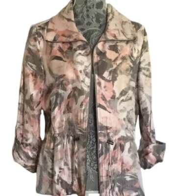 RUBY RD. Womens Jacket SIZE 8 Zip Front Draw String Waist  Button Tab Sleeve - Image 1 of 4