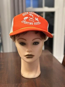 VTG Sporting Goods Hat Four Seasons White Orange SnapBack Trucker 70s 80s NOS - Picture 1 of 7