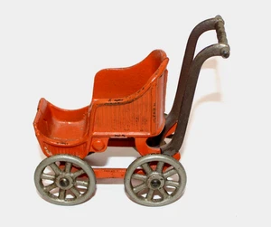 Victorian Kilgore Cast Iron Baby Stroller Orange Prewar all Original - Picture 1 of 6