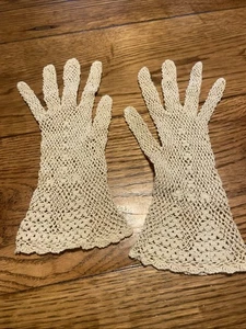 Antike gehäkelte Netz Spitzen Handschuhe - Kostüm Vintage formell - Bild 1 von 8