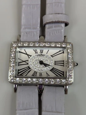 Haurex Silver Tank with stones and dual purple leather watch bands - Image 1 of 4