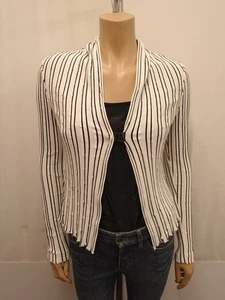 BEATE HEYMANN Strickjacke Gr. 38 Cardigan Viskose Weiß Schwarz Streifen - Bild 1 von 6