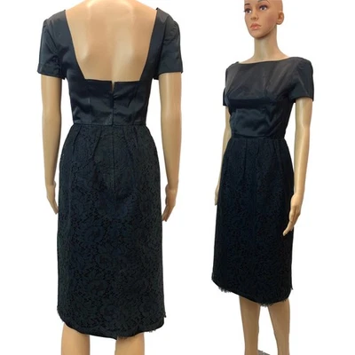 Vestido de cóctel negro años 50 60 | Corpiño satinado y falda de encaje | Se adapta a XS Foto 1 de 4