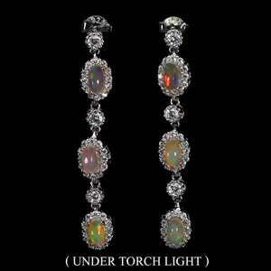 925 Sterling Silver Earrings Oval Fire Opal 5x3mm Natural Gemstone Jewelry - Picture 1 of 13