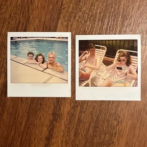 FOUND PHOTO Teenagers Swimming At Pool Lot 1980s Color Polaroid Snapshot Vintage - Picture 1 of 3