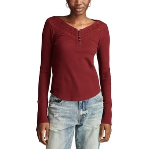 Lucky Brand Womens Red Mesh V-Neck Casual Henley S BHFO 0298 - Picture 1 of 2