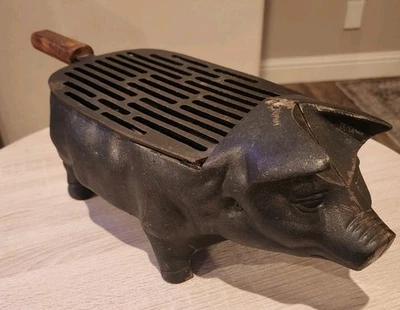 Чугунный Свинья Хибачи Гриль Барбекю Настольный Щелкунчик Бочка Винтажный Редкий - Изображение 1 из 4