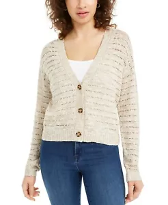 Hooked Up by IOT Juniors' Button-Front Cardigan Sweater, Straw Hat Beige - Picture 1 of 6