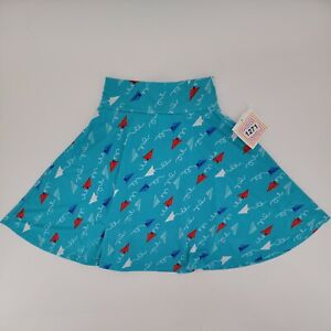 Lularoe Girls Paper Airplane Patterned Flare Skirt Size 8