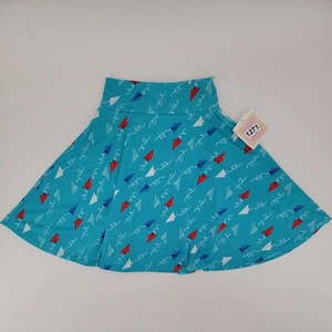 Lularoe Girls Paper Airplane Patterned Flare Skirt Size 8 - Picture 1 of 4