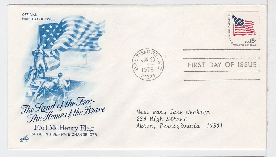 TurtlesTradingPost- American Flag  1978#1618c Coil FDC- Artcraft Blue Cachet - Image 1 of 1