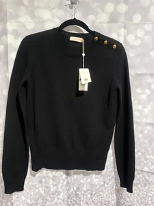 Neu mit Etikett Tory Burch schwarzer Kaschmirpullover mit Schulterleiste – Small 398 $ - Bild 1 von 4