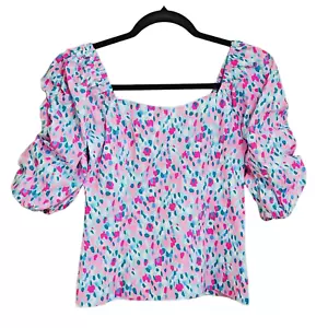 Lilly Pulitzer top Bitsy Hottie Dottie puff sleeve smock back multicolor 0 - Picture 1 of 6