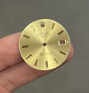 34mm ROLEX DATE Champagne 18k Yellow Gold Mens FACTORY Dial Part - Picture 1 of 2