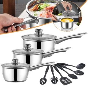 Cookware Set Stainless Steel Induction Saucepan Pan Pot 9 Piece Set, Glass Lid - Picture 1 of 18
