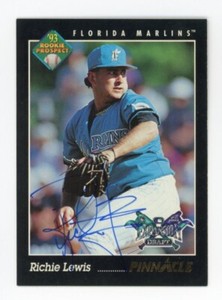 SIGNED BASEBALL CARD AUTO FLORIDA MARLINS RICHIE LEWIS 1993 PINNACLE #608