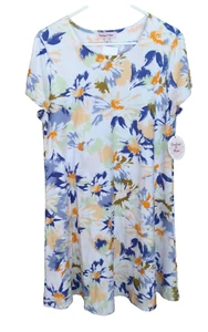 Harlow Summer Floral Dress White Swing Shift Size Medium Blue Print Short Sleeve - Picture 1 of 9