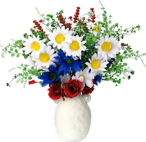 8 Pcs 4Th of July Artificial Flowers Red White and Blue Patriotic Flowers Picks - Picture 1 of 12
