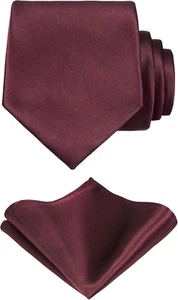 TIE G Solid Satin Woven Dyed Color Formal Necktie and Pocket Square Sets in Gift - Picture 1 of 12