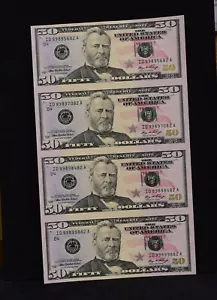 Uncut Sheet of 4 2006 $50 Federal Reserve Notes (#307) - Picture 1 of 2