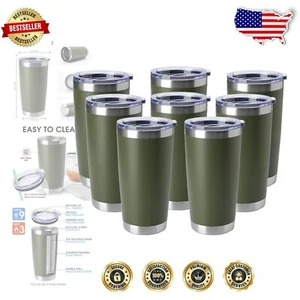 20oz Insulated Stainless Steel Cup with Lid – 8 Pack for Hot & Cold Drinks - Picture 1 of 7