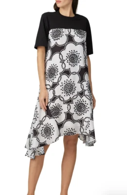 Vestido para mujer Clu negro floral en contraste dobladillo asimétrico manga corta talla M Foto 1 de 4