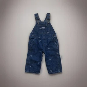 Vtg OshKosh B'gosh Denim Overalls Pants Embroidered Football Size 6 Months - Picture 1 of 10