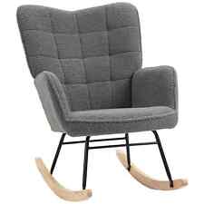 Modern Rocking Accent Chair High Wingback Fleece-Touch Padded Lounge Seat Grey