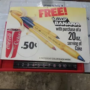 VINTAGE COKE TWO SIDED FREE BIC BANANA PEN WITH PURCHASE POSTER - Picture 1 of 10