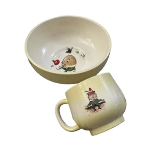 Vintage Humpty Dumpty Nursery Rhyme Children’s Pottery Cereal Bowl And Cup Set - Picture 1 of 10