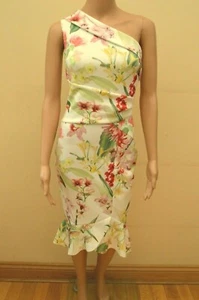 New Lipsy Floral Amy One Shoulder Flute Hem Dress Sz UK 10 14 16 regular petite