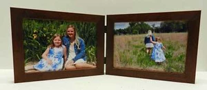 3.5x5 4x5 4x6 5x7 Brown Stain Double Hinged Horizontal Wood Picture Frame - Picture 1 of 5