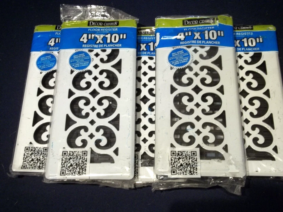 NEW Lot of (5) Decor Grates FS410-WH Floor Register Heat/AC Vent 4" X 10" White - Image 1 of 1