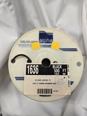 Alpha 1636 #18 Gauge Black test lead wire 5,000V  300 feet - NOS - Image 1 of 2