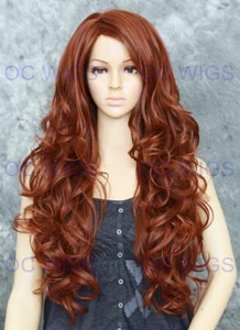Parrucca capelli umani a strati lunghi ricci sciolti sicura al calore scuro/rosso Auburn EVAW - Foto 1 di 7