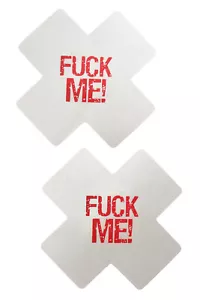 Pair Of F@&K ME Nipple Pasties White Red Raunchy Sexy Cover Breast (2 Count) - Picture 1 of 1