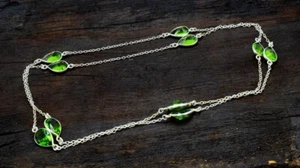 A+ Green Peridot Gemstone Handmade 925 Sterling Silver Jewelry Necklace Sz 36" - Picture 1 of 5
