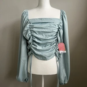 Arula Bluse Damen 2X Blau Langarm Boho Gesmokt Weich Romantisch Bindebänder Neu mit Etikett - Bild 1 von 9