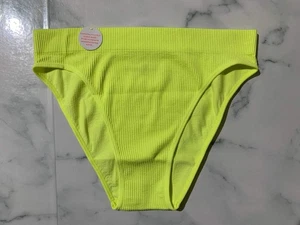 Women's Lime Ribbed Cotton Briefs Panties Underwear Mid Rise - Picture 1 of 3