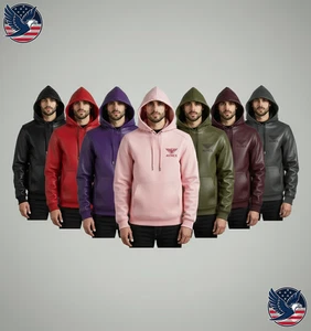 Avirex Leather Hoodie Jacket Men’s Genuine Leather Bomber Custom Color Duty Free - Picture 1 of 13