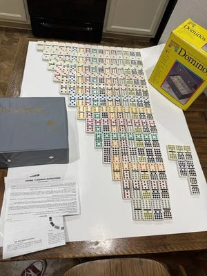 Vintage 1992 Pavilion Double Fifteen Color Dot Dominos In Carrying Case EUC - Image 1 of 4