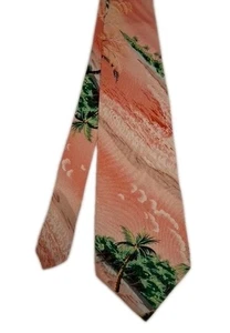 Vintage Hawaii rosa Beachy Island handgefertigte Retro Palmen Tequila blaue Krawatte - Bild 1 von 5
